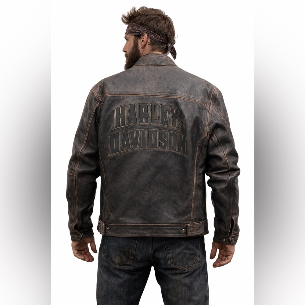 Harley-Davidson Men's Distressed Leather Motorcycle Jacket Medium 97190-10VM